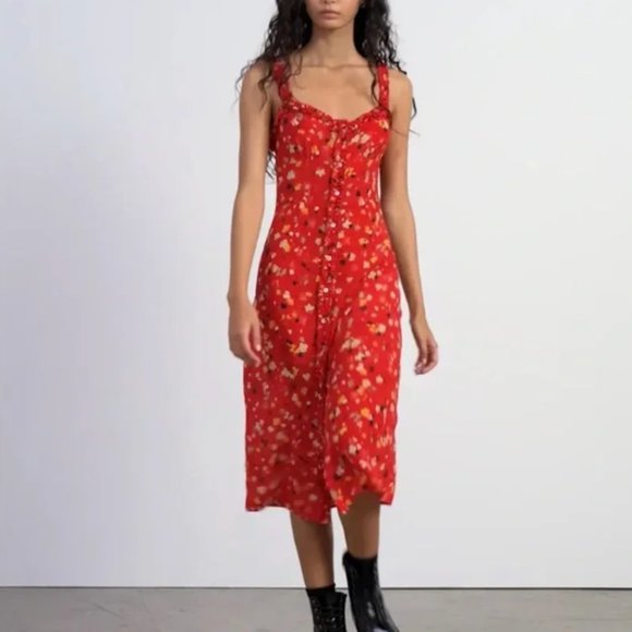 Réalisation THE JULIET Rouge Fleur button down red midi dress XS - Picture 1 of 4